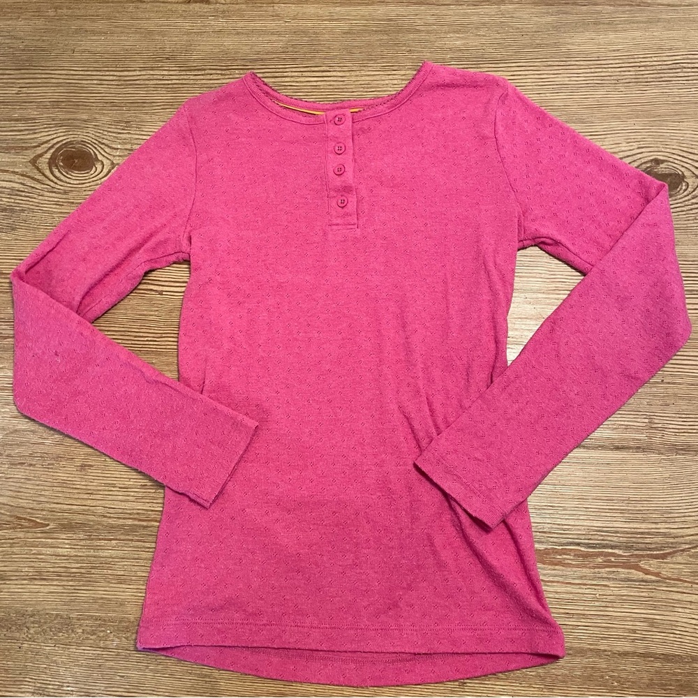 Mini Boden Long Sleeve Eyelet Pink Henley Top